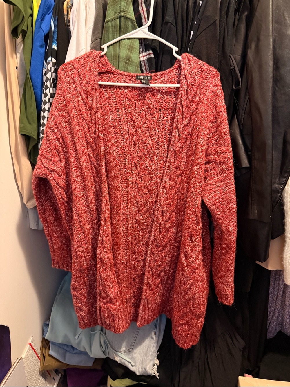 Forever 21 Rust Red Open-Front Cable Knit Cardigan